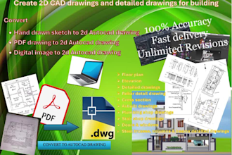 create 2d cad drawings and detailed drawings for building