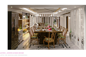 create beautiful living  dining and bed room interior design