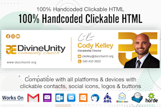 design an animated email signature HTML, clickable, professional