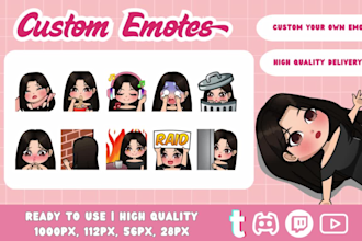 draw custom cute emotes for twitch, discord, or youtube
