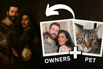 create a majestic royal style portrait of you and your pet