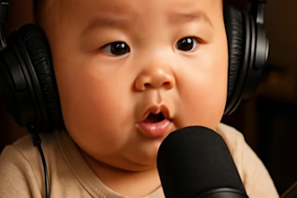 make original funny baby podcast style ai video on any topic