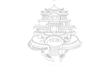 draw detailed building vector line art
