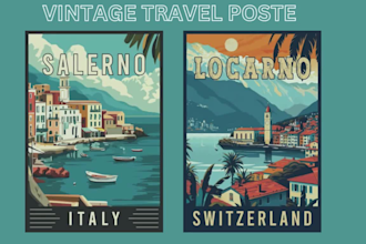 retro vintage art deco 1930s illustration 80s 70s cartoon travel poster dark art