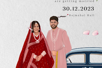 make the beautiful caricature wedding video save the date for you