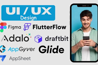 do ui ux figma, flutterflow, adalo, glide, draftbit, appsheet, appgyver