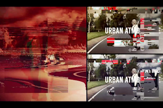 do glitch video intro with your logo or text