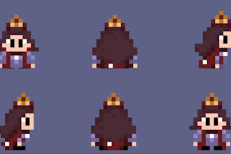 create pixel art, sprite sheet, animated sprite, pixel character design for game