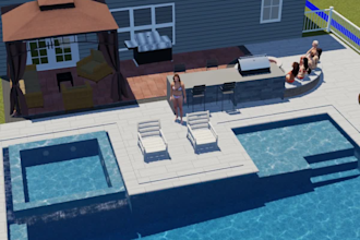 provide 3d modelling and rendering landscape pool design