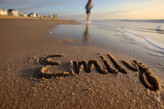create custom sandwriting ai art on a beautiful beach