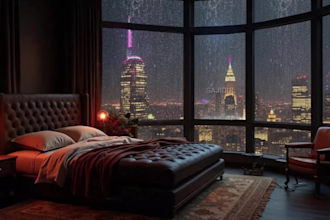 create relaxing rain video with natural sound, cozy room