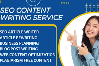 create SEO articles, rewrite content, and deliver plagiarism free blog posts