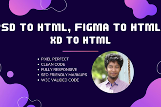 convert PSD to html, convert figma to html, develop frontend code, xd to html