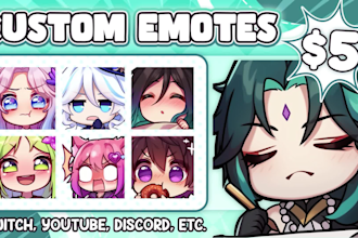 custom cute chibi emotes and sub badges for twitch, youtube, kick, discord