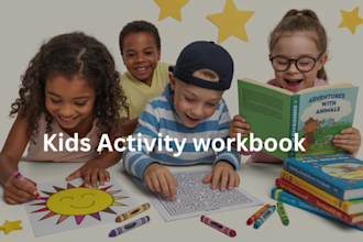 do kids activity book, coloring book cover, handwriting workbook, kids book