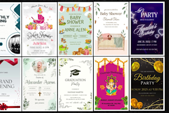 design wedding, birthday, greeting, party invitations and any card designs