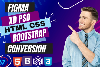 convert figma, xd, psd to html css using responsive bootstrap 5