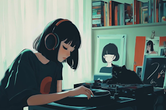 animate relaxing 80s style lofi animation loops