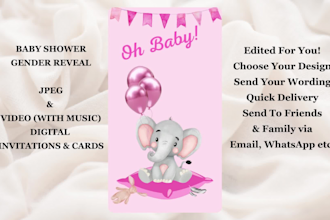 design your jpeg and video digital baby shower or gender reveal invitation