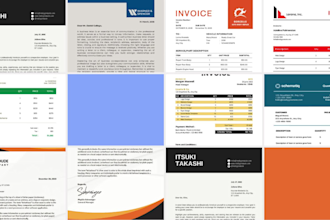 create custom invoice design, order form, letterhead PDF documents for business