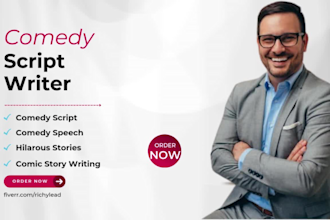 write hilarious comedy scripts with funny humor, jokes, and creative screenplay