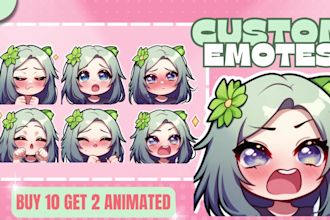 custom chibi emotes, animated emotes, twitch emotes, vtuber emotes for you