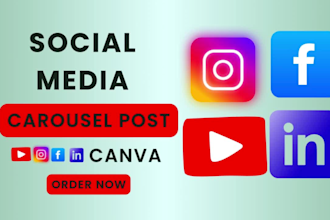 design facebook carousel instagram, linkedin banner, youtube banner, using canva