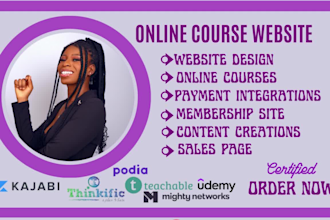 design your online course website on kajabi, teachable, podia,learndash,