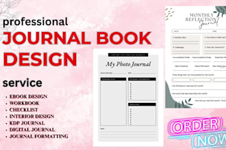 design canva custom digital planner, journal, calendar, journal book, amazon kdp