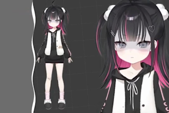 draw live2d vtuber model, 2d vtuber model, live 2d model, 2d vtuber avatar, rig