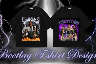 design a crazy vintage 90s bootleg tshirt, rap, sport, anime tee