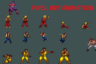 do 8bit or 16bit pixel art animation 2d game character sprite sheet rpg game