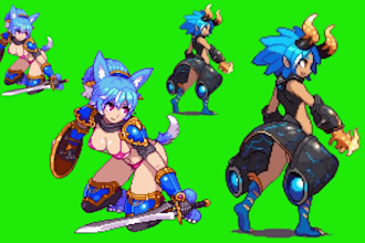 create 16 32 64 retro pixel game art character sprite sheet tileset environment