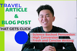 write informative SEO optimized travel website content or article and blog post