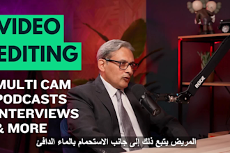 do video editing for podcast in english or arabic multi cam
