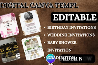 make editable canva templates for weddings, birthdays, and baby showers