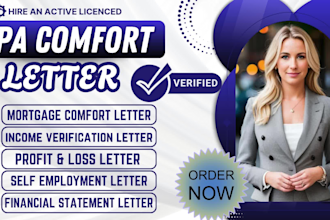 provide CPA mortgage comfort letter self employment income verification letter