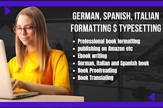 format, edit german book, spanish book, italian book, french book, amazon KDP
