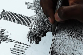 create a detailed pen and ink landscape or urban sketch