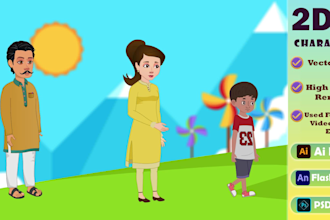 2d rig character design and vector art cartoon background