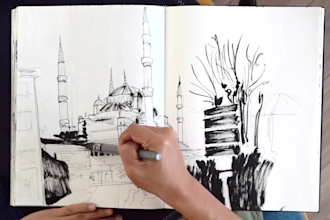 draw ink city scape and place illustrations