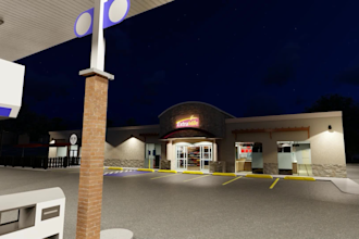 model and render a convenience store, gas station or other commercial project