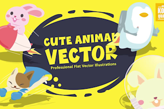 design flat cute animal vector illustrations for stickers, keychains and pins