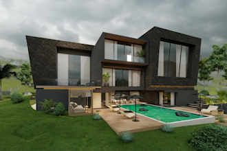 design modern house, 3d exterior, interior, plan, renders