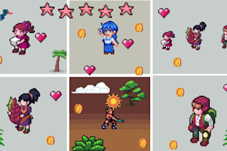 retro sprite sheet pixel animation, pixel game art, video games animation
