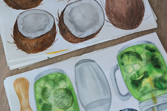 draw watercolor fruits, berries, vegetables