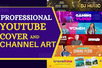 design youtube cover, social media banner header, and logo