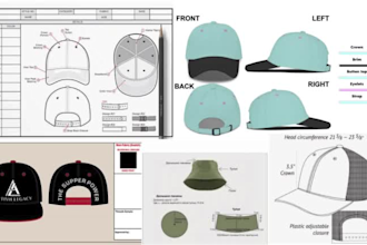 design cap tech pack hat techpack and beanies flat sketch with mockup tech packs