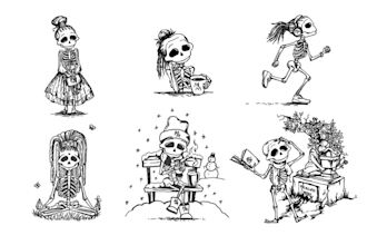 do black and white ink character illustration for printings
