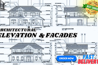 draw 2d autocad building elevations and facade designs